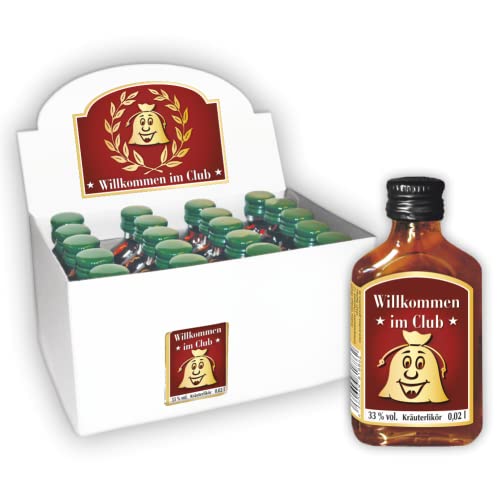 20er Box Kräuterlikör Display - Willkommen im Club - Alte Säcke | Alter Sack Geschenk für Rentner zum Ruhestand | 20 Stk. kleine Schnäpse Spirituosen 2 cl 33% vol. alk.