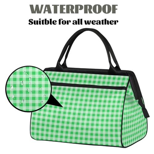Overnight Weekender Bag for Women Men Simple Plaid Green Waterproof Carry On Travel Duffel Bags with Zipper Lightweight Sports Gym Bag Luggage Workout Handle Bags for Traveling Yoga Camping3