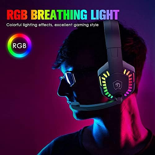 AJAZZ PC Headset, Gaming Headphones with Mic, Usb Gaming Headset Ps4, Backlit LED Headset 3D Surround Sound Noise Canceling Mic, RGB Wired Deep Bass Headset, for PS5, Laptop, Nintendo Switch (Black)