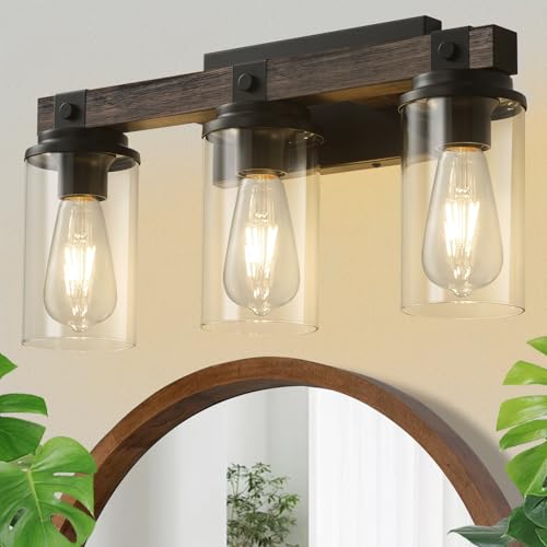 Bathroom Vanity Light Fixtures, Wooden Farmhouse Bathroom Lights Over Mirror