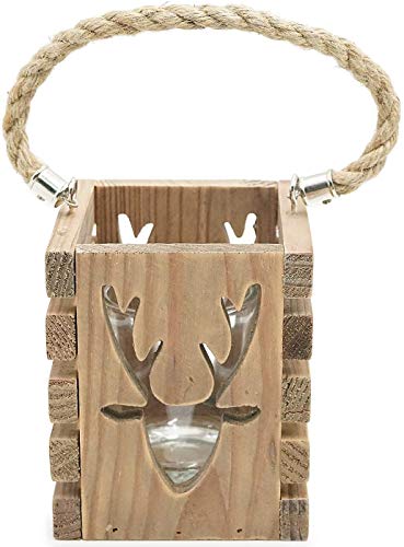 Euro Souvenirs Deko Windlicht Hirschkopf | Laterne Hirsch aus Holz | Dekoration Geweih Alpin | Hüttenstil Hüttenzauber gemütlich