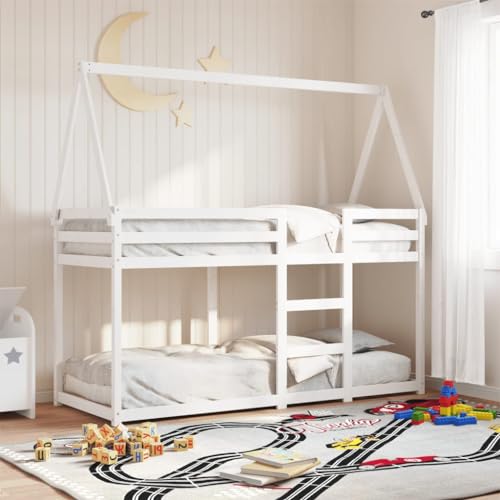 Yunovire Litera con techo blanco, 90 x 190 cm, madera maciza de pino, diseño seguro, ahorra espacio para la habitación de los niños, muebles modernos