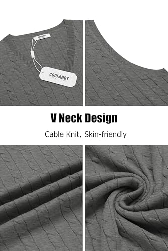 Image of COOFANDY Men's Sweater Vest Cable Knitted V Neck Slim Fit Sleeveless Pullover Sweater