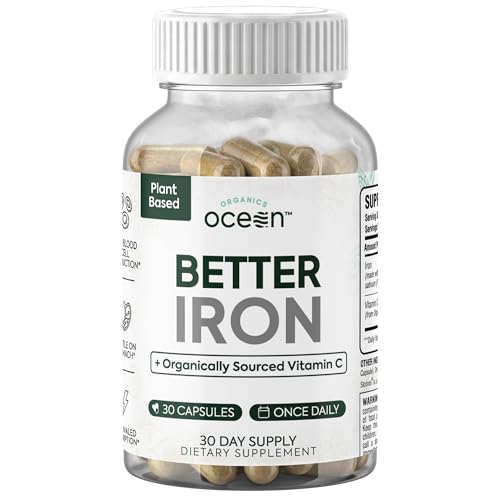 Organics Ocean Better Iron Supplement with Vitamin C - Plant-Based Fermented Pea Formula - Supports Iron Absorption, Energy & Vitality - Gentle on the Stomach, Vegan, Non-GMO - 1 Pack
