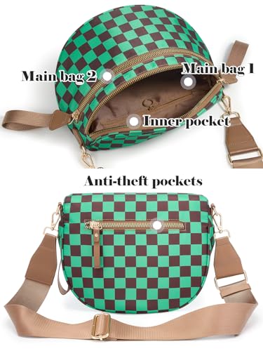 Image of Black and White Checkered Crossbody Bag Bum Bag for Women,Spacious Checkered Purse Fanny Packs Belt Bag