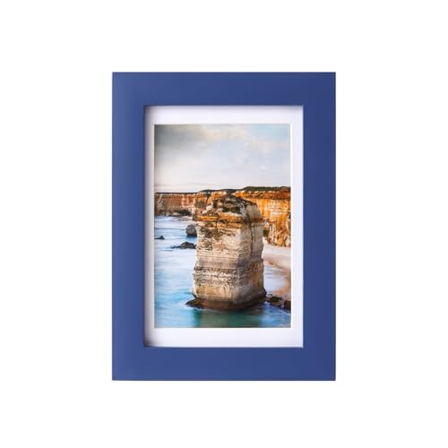 wyooxoo 4x6 Picture Frame Made of Solid Wood Photo Frame Display Pictures 3.5x5 with Mat or 4x6 Without Mat For Table top Display or Wall, Dark Blue, 1 Pack