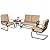 Incbruce 4Pcs Outdoor Metal Furniture Patio Conversation Sets (Glider, Bistro Table, 2 Spring Lounge Chairs) - Wrought Iron Outdoor Glider Chairs Sets (Brown)