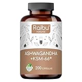 Raibu Ashwagandha KSM-66 200 Cápsulas - 7% fórmula Withanolides, 1334 mg de Complejo de Ashwagandha al día - Vegano, Probado en laboratorio, Puro - Máxima Dosis del Complejo de Ashwagandha