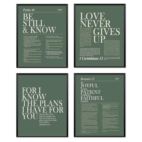 Locomiss Sage Green Christian Wall Art Decor, Modern Bible Verse Prints, Minimalist Jesus Scripture Wall Decor, Green Inspirational Bible Posters for Bedroom Office Living Room,Set of 4(8x10 Unframed)
