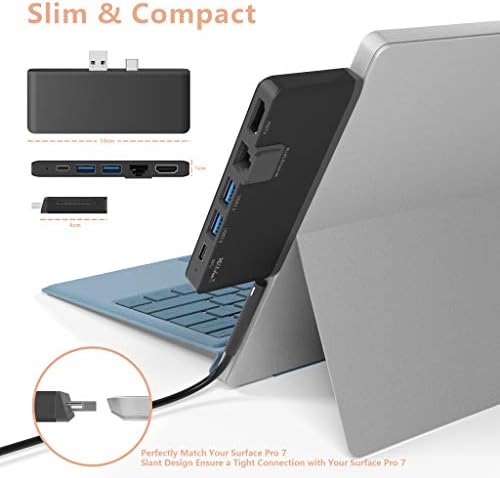 Bawanfa Surface Pro 7 Docking Station, 6-in-1 Surface Pro 7 Hub Adapter with 4K HDMI, 2USB 3.0 Ports(5Gbps), SD Card Reader, USB-C Port, RJ-45 Ethernet LAN Port, Only for Surface Pro 7 Accessories