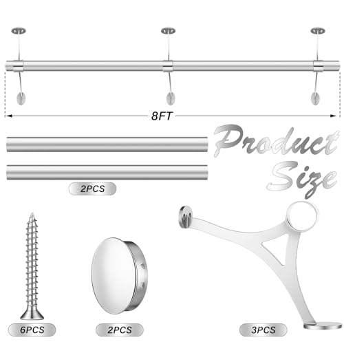 Image of Zonon 8 ft Bar Foot Rail Kit Silver Undercounter Mount Hardware and Tubing Complete Kit Foot Railing for Bar Dome End Cap Stainless Steel Brass Finish for Kitchen Island Indoor Outdoor