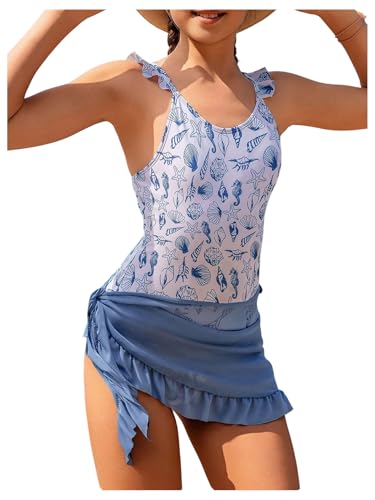 SweatyRocks Girl's Two Piece Swimsuits One Piece Bathing Suit with Wrap Cover Up Skirt