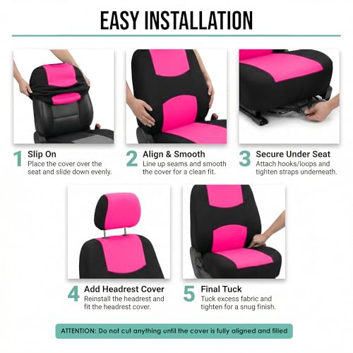 FH Group Flat Cloth Full Set Car Seat Covers Three Row 7 Seater - Universal Fit for Cars, Trucks & SUVs Pink by FH Group - Image 7