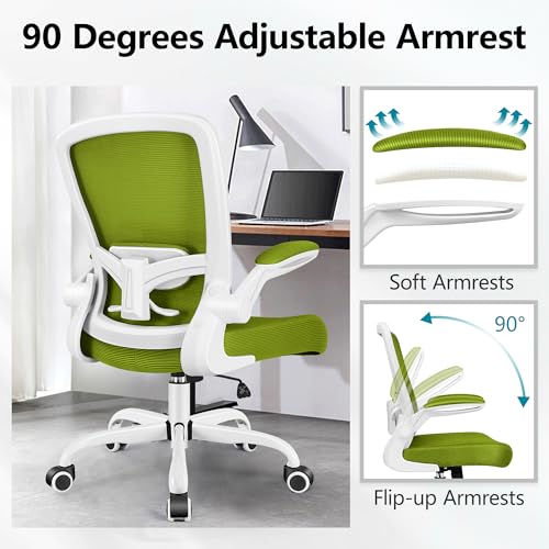 FelixKing Office Chair, Ergonomic Desk Chair Breathable Mesh Chairs Adjustable High Back Lumbar Support Flip-up Armrests, Executive Rolling Swivel Comfy Computer Chairs Home Office Avocado Green