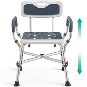 Shower Chair (450lb) with Padded Armrests and Back, Shower Chair for Elderly and Disabled, Adjustable Height Shower Seat, Heavy Duty Shower Chair for Inside Shower, Handicap Shower Chair- Blue