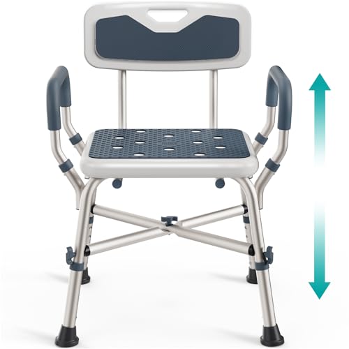 PELEGON Shower Chair for Elderly and Disabled (450lb) with Padded Armrests and Back, Adjustable Height Shower Seat, Heavy Duty Shower Chairs for Inside Shower, Handicap - Blue by PELEGON - Used condition - US$66.01