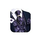 DiBanGu Purple Suit Vest for Men Woven Paisley Tuxedo Waistcoat Tie Handkerchief Cufflinks Tie Ring Wedding