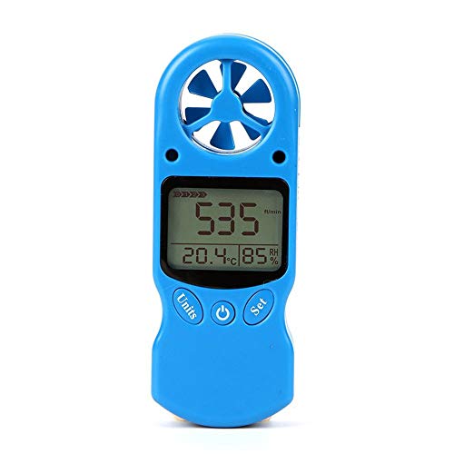 LCD Numérique Pocket Anémomètre, Thermomètre Girouette, Anémomètre avec La Vitesse du Vent LCD Rétro-Éclairage/Thermomètre d'air,Bleu