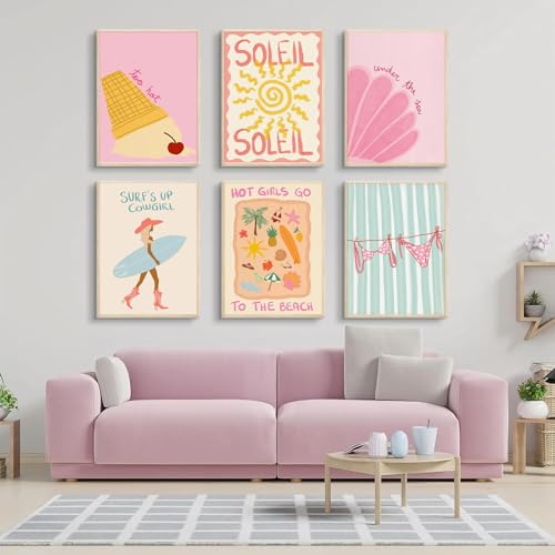 6Pcs Coastal Surfing Preppy Wall art Beach Granddaughter Aesthetic Room Painting Picture Wall Decor Beach Girl Bikini Shell Poster Prints Artwork for Girls Room Dorm Home Decoration 8x10 in unframed by AAWYXEEW - Used condition - Image 2