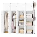 HOOBRO Armadio Modulare, 16 Cubi Armadio in Plastici con Ante, Portatile Guardaroba con 2 Barra Appendiabiti, per Soggiorno, Camera da Letto, Ingresso, Bianco EWT44LY01