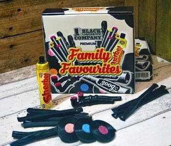 Liquorice Family Favourites Gift Box - Toffee - Pipes - Comfits - Soft Liquorice - Catherine Wheels - Sherbet Fountain - Sticks.