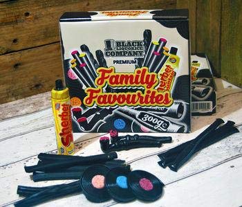 Liquorice Family Favourites Gift Box - Toffee - Pipes - Comfits - Soft Liquorice - Catherine Wheels - Sherbet Fountain - Sticks