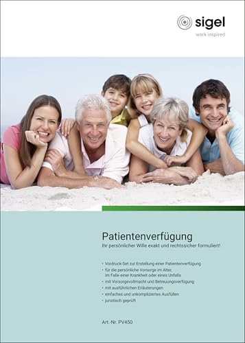 SIGEL PV450 Patientenverfügung Vordruck-Set für persönliche Vorsorge bei Unfall Krankheit und im Alter A4 1 Set