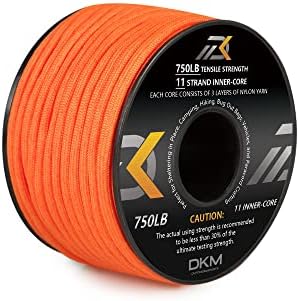 DKM 750lb Paracord Cord 11 Strand Inner-Core Nylon Tactical Parachute for Camping Hiking Outdoor DIY Survival Emergency Lanyard-Orange,50 ft, 50ft