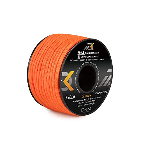 Dkm 750Lb Paracord Cord 11 Strand Inner-Core Nylon Tactical Parachute For Camping Hiking Outdoor Diy Survival Emergency Lanyard-Orange,50 Ft, 50Ft #TOP18