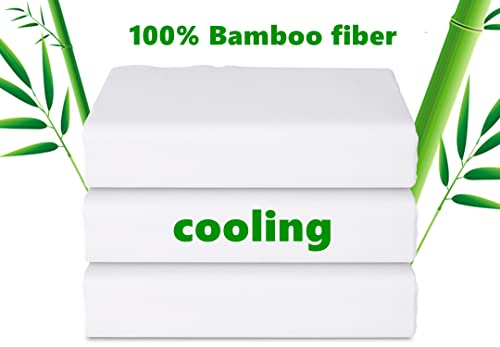 100% Bamboo Cooling Fitted Sheet 1Pack Queen Size Only, 400 Thread Count Fitted Sheet White,16" Deep Pocket,Bottom Sheet Colorfast Dyes & Shrink Resistant, Soft & Silky And Breathable For Home & Hotel #TOP4