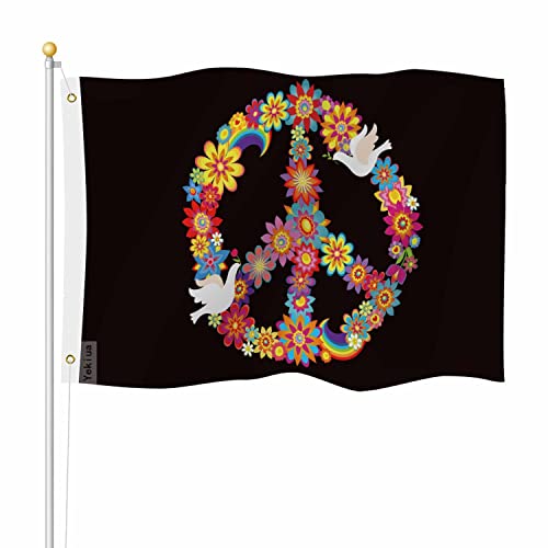 Yekiua Peace Flower Symbol Flag 3X5 Outdoor Paper Doves Double Sided Flags All Weather Long Lasting With 2 Brass Grommets Colorful #TOP11
