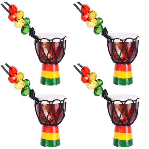 Sertay 4 Piezas Mini Tambores Africanos, Collares Instrumentos Tambor Djembe, Mini Tambor Mano Colgante, Adecuado para Artistas, Amantes de la Música o Amantes de la Percusión (Braun)