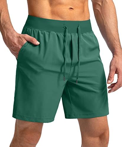 Men's Running Shorts with Zipper Pockets 7 Inch Lightweight Quick Dry Gym Athletic Workout Shorts for Men (Green, S)