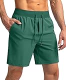Men's Running Shorts with Zipper Pockets 7 Inch Lightweight Quick Dry Gym Athletic Workout Shorts for Men (Green, L)