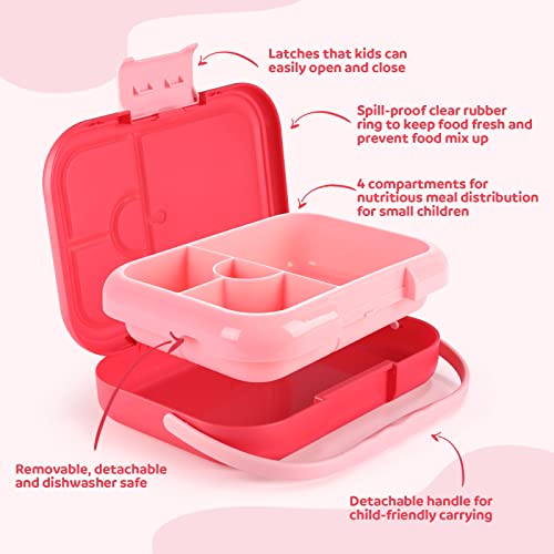 Havinoo Bento Lunch Box For Kids, Girls, Boys, Toddlers, 3.7 Cups 4 Compartments Lunch Containers, Ideal Kids Lunch Box For Children, Microwave, Dishwasher, Freezer Safe, Leak-Proof, Bpa-Free Pink #TOP2