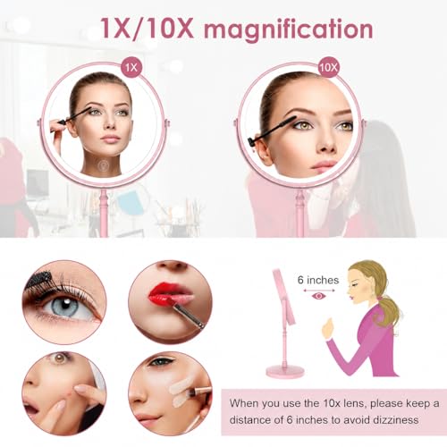 Image of DEIOVWXS Makeup Mirror, Rechargeable Vanity Mirror with 3 Lights, 1X /10X