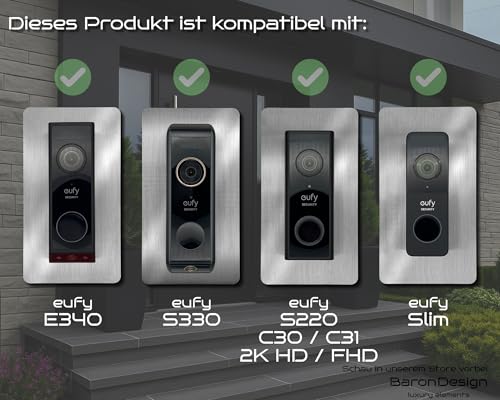 Miniatura 4 de Baron Design Embellecedor De Acero Inoxidable Accesorios Para Timbre De Puerta De Vídeo Eufy E340, 2k Hd, S330, S220, C30, C31 Soporte, Señal, Placa Para Timbre