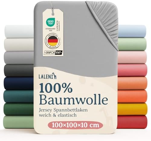 Laleni Jersey Spannbettlaken, 100x100cm, für Baby Beistellbett & Stubenwagen, 100% Baumwolle, Oeko-TEX Zertifiziert, Grau