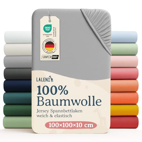 Laleni Basic 2er-Set Spannbettlaken für Laufgittermatratze, Babybett Laufstall - Atmungsaktives Spannbetttuch, 100% Baumwolle (135 g/m²), 100x100 cm, Moonlight Grey