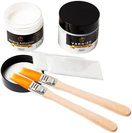 Gilding Adhesive, 50ml Epoxy Resin Water-Based Gold Leaf Glue for Professional Craft Use and 50ml Varnish for Protecting the Surface of the Gold Foil from Oxidation (Brush + Gloves as Gifts)