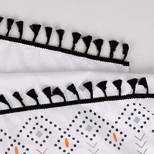 Jring Boho Shower Curtain, Black And White Geometric Bathroom Curtains With Tassel & Hooks, Simple Modern Waterproof Black Tassels Shower Curtains For Bathroom Bathtub Hotel Spa 72X72 Inch(Black) #TOP3