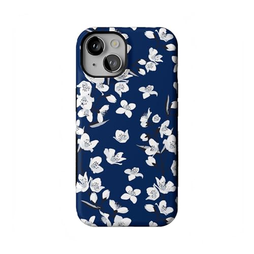 Casely iPhone 14 Case | Floral Forest | Navy Cherry Blossom Floral | Bold Protective Design | Compatible with MagSafe