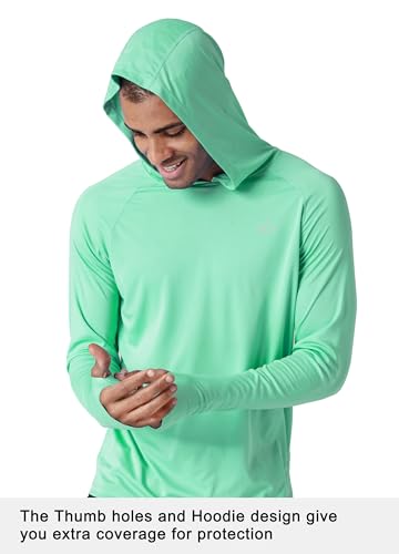 Image of Willit Men's UPF 50+ Sun Protection Hoodie Lightweight Long Sleeve Fishing Shirt Loose Fit Swim Rash Guard, Light Green, Small