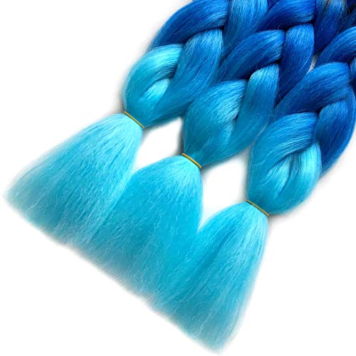 Rn Beauty Synthetic Jumbo Braiding Hair Ombre Jumbo Braids Hair Extensions 3 Bundles Deal For Twist Crochet Weave Braid Hair Heat Resistant High Temperature Fiber 24 Inch 3 Tone Color Black/Blue/Azure #TOP7