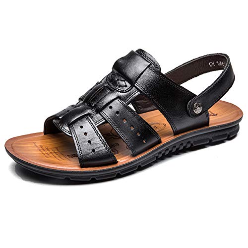 HYJ Mens Sports Sandals Leather Fisherman Breathable Summer Casual Open Toe Water Shoes Walking Outdoor Beach Travel Slippers Black 12