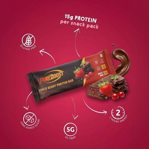 Image of Choco Berry Protein Bar | 15g Protein Energy Bar | Gluten Free High Fiber Healthy Snack | Zero Added Sugar Nutrition Bar | Daily Fitness, Gym & Diet Snack - 50g (Pack of 6)