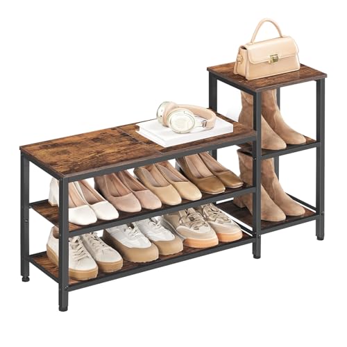 YATINEY 3-Tier Shoe Rack Bench, Wooden Shoe Storage Bench, Industrial