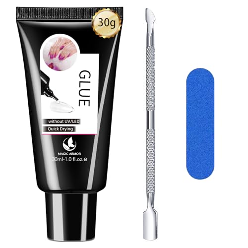 MAGIC ARMOR 30g Nagelkleber-Gel – kein UV-Licht erforderlich, neuester halbfester Kleber zum Aufdrücken von Nägeln, langlebige künstliche Acrylnägel, starkes Kleber-Gel mit Nagelhautwerkzeug
