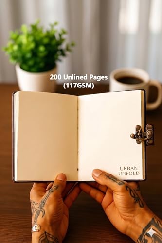 Image of URBAN UNFOLD Aesthetic Handmade Digital Printed Diary with Vintage Metal Lock | A5 Size (7x5 Inch) Hardcover Journal | 200 Unruled Blank Pages | Hand-Stitched Premium Personal Notebook for Writing, Sketching & Gifting (Mystical Red Moon Girl Artwork)