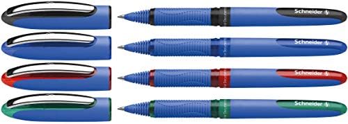 Schneider C Products One Hybrid 03 Rollerball Pen Hybrid conical tip, Assorted Colours, Pack of 4 Case, Blue,Green,Red,Black, 0.3 mm